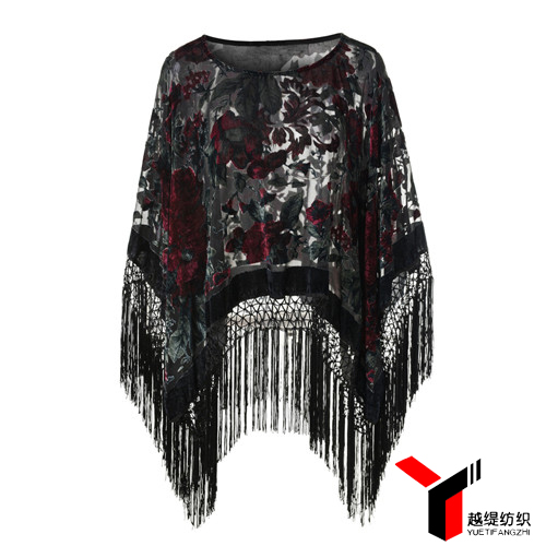 新款爛花絨流蘇披肩深色款 新款爛花絨流蘇披肩深色款