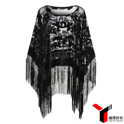 牡丹款新款爛花絨披肩黑色系列 牡丹款新款爛花絨披肩黑色系列