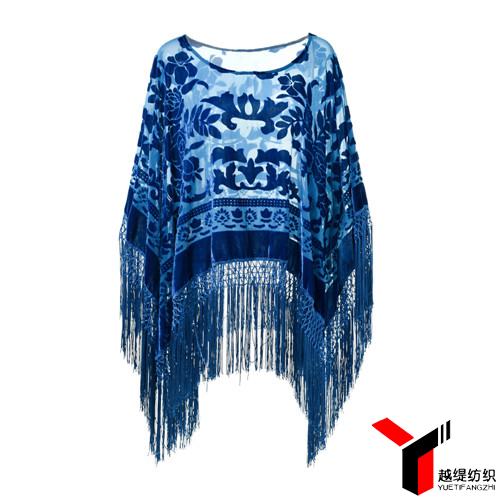 牡丹款新款爛花絨披肩藍色系列 牡丹款新款爛花絨披肩藍色系列