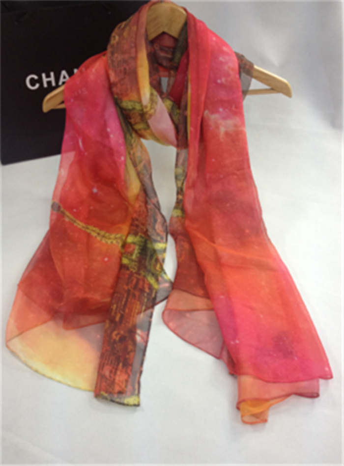 柔曼絲巴黎鐵塔系列仿真絲圍巾紅色 柔曼絲巴黎鐵塔系列仿真絲圍巾紅色