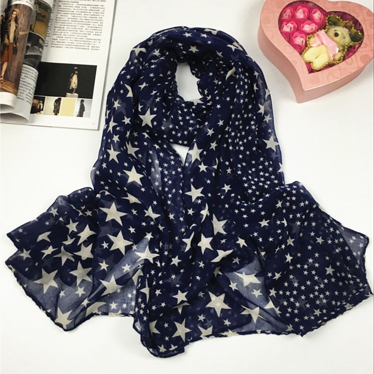 新款滿天星巴厘紗圍巾深藍 新款滿天星巴厘紗圍巾深藍
