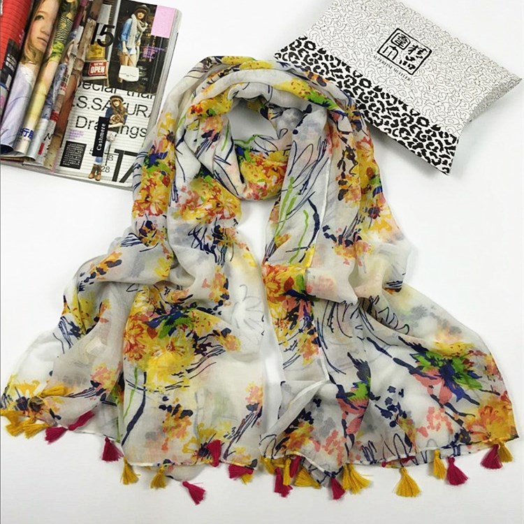 掛絢麗花色掛須巴厘紗圍巾 掛絢麗花色掛須巴厘紗圍巾